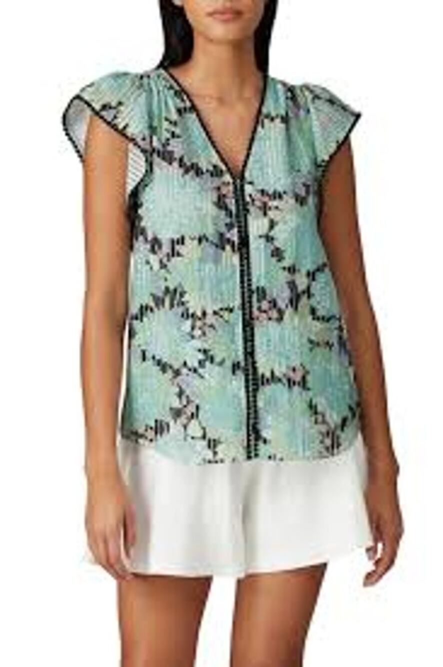 Kate Spade Floral V-Neck Blouse Green Size XL